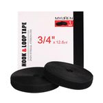 Sew on Hook and Loop Style 3/4 Inch Non-Adhesive Back Nylon Strips Fabric Fastener Non-Adhesive Interlocking Tape Black,12.6 Yard