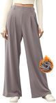 EVALESS Wide Leg Palazzo Pants for Women High Waisted Office Dressy Plain Comfy Waffle Knit Ladies Work Business Casual Pants with Pockets Light Grey Large