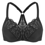 MELENECA Women's Front Fastening Racerback Plus Size Stretch Lace Underwire Unlined Bras Black 34C