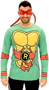 Teenage Mutant Ninja Turtles Long Sleeve Raphael Costume Adult Green T-Shirt & Eye Mask (Adult Small)