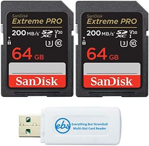 SanDisk 64GB SDXC SD Extreme Pro Memory Card (Two Pack) Works with Nikon D3500, D7500, D5600 Digital DSLR Camera 4K V30 U3 (SDSDXXU-064G-GN4IN) Plus (1) Everything But Stromboli Multi Slot Reader