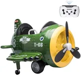 Electric Car for Kids Ride On Airplane Toy TOBBI Battery Powered 12V Kids' Electric Vehicle Rideable Airplane with Remote Control/Bombing Sound -Army Green