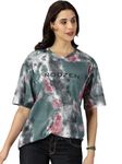 RodZen Oversized | Loose Fit | Half Sleeves 100% Cotton Round Neck Tie-Dye Printed T-Shirt for Womens/Girls (Grey, M)