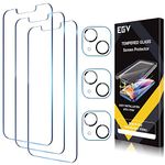 EGV [ 3+3 ] 3 Pack Screen Protector for iPhone 13 with 3 PCS Camera Lens Protector, Easy Installation Tray, Scratch Resistant, 9H Hardness Tempered Glass, Case Friendly, HD Screen, Bubble Free, Ultra-Thin