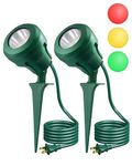 EDISHINE Halloween 120V LED Outdoor Spotlights, 4.8W Plug in Spot Light with 3 Lenses (Red Green Yellow), 180° Rotatable Lamphead, 5000K, Waterproof Landscape Lighting for Flag Tree Garden, 2 Pack