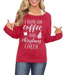 Christmas Women's Vintage Graphic Shirt Ugly Printed Vacation Crewneck Sweatshirts Coffee and Cheer XL