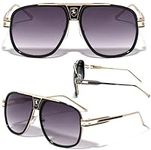 Khan Men's Pilot Sunglasses Metal Frame with Flat top shades (Gold/Black/LightSmokeLens)