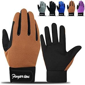 FINGER TEN Horse Riding Gloves for Women or Kids (Kids-Brown, Medium)