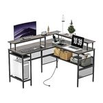 WASAGUN L Shaped Desk Reversible Computer Desk 209CM Gaming Desk Industrial Long Table Stable Desk with Power Outlets L Shape Corner Desk for Home and Office Computer Workstation with Shelves Gray