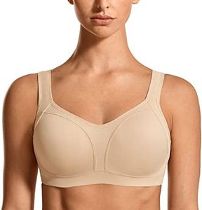 SYROKAN Women's Underwire Firm Support Contour High Impact Sports Bra Beige 40D