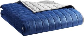 YnM Exclusive Weighted Blanket, Cooling & Cozy Velvet Dual-Sided, Smallest Compartments, Ideal for Two Persons of lbs on Queen/King/Ca King Bed (88x104 Inches, 30 Pounds, Blue/Grey)