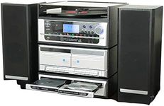 Steepletone Capitol Music Stack System, CD Burner. CD RECORDING 6-in-1 Modular Music System. Vinyl Record Turntable, Twin CD, Twin Cassette. MP3, USB, FM Radio, AUX, Remote. Amp/Speakers. Black/Silver