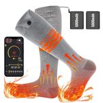 Daxiga APP Control Heated Socks with 5000mAh Rechargeable Battery Powered Cold Weather Heat Socks for Camping Riding Skiing Hiking Snowboard, Outdoor Working Warm Winter Socks (Gray)