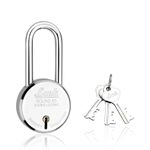 Link Locks| Round 65MM Long Shackle Padlock with 3 Keys |Lock for Main Door, Gate, Shops, Office| Silver Finish |2 Years Warranty