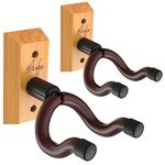 Ohuhu Guitar Wall Mount Hanger: 2-Pack Guitar Hangers with Screws Anti-Slip V Shape Rotatable Hardwood Guitar Mount Hook Holder Stand for Ukulele Bass Electric Acoustic Guitar Banjo Mandolin (Wood)