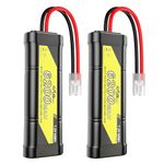 7.2V 6200mAh NIMH Battery for RC Cars, 6-Cell Flat Rechargeable Battery Pack, Replacement Hobby Battery with Tamiya Connector for Car Truck Truggy Buggy Tank Airplane Helicopter Boat (2 Pack)