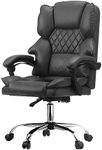 OIKITURE Office Massage Chair PU Leather - 10CM Height Adjustable 150° Tiltable Angle with 2 Zone Massage 360° Swivel S-Curve Back Large Headrest Computer Desk Chair, Grey