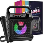 Risebass Portable Bluetooth Speaker with Microphone Set - Karaoke Machine for Kids and Adults with Party Lights - Rechargeable USB Speaker Set with FM Radio SD Card AUX, Fun Birthday gift idea for Kid