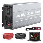 Jecatiy 1000 Watt Pure Sine Wave Power Inverter DC 12V to 110V/120V AC Converter with 2 AC,18W USB, and 30W Type-C Charging Ports, Car Solar Power Inverters with LCD Display for Home RV Truck