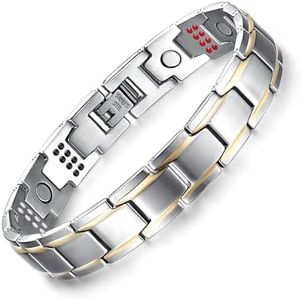 JFUME Magnetic Bracelets 18k Gold with Silver Two Tone Bracelet for Her Friendship Bracelet Adjustable Women and Men 8.5"