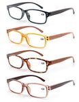 MODFANS Reading Glasses 2.5 for Men Women (4-Pack) Wood Look Printed,Frame Classic Rectangular,Comfort Spring Hinges,Readers Eyeglasses Black-Browm-Tortoiseshell-Yellow