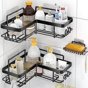 Moforoco 3-Pack Corner Shower Caddy Organizer Shelf, Shower Organization with Soap Holder, Adhesive Shower Shelves Rustproof for Bathroom Shower Storage Basket Shower Accessories(Matte Black)…