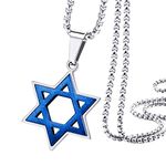 555Jewelry Stainless Steel Star of David Necklace for Men, Box Chain Star Of David Necklace for Women, Small Jewish Star Necklace, Mens Jewish Star Necklace, 22 Inch, Silver & Blue