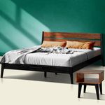 Premium Acacia Callisto Bed Frames and Sturdy Nightstand/Affordable 2-Pieces Bedroom Set Solid Wood Platform Bed Frame with High Headboard, No Squeak, 30mins Assemble, All in 1 Box, King, Black