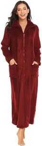 Ekouaer Women's Flannel Robe Zipper Front Robes Full Length Bathrobe Dark Red,Large