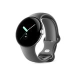 Google Pixel Watch, Polished Silver Stainless Steel Case, Active Band in Charcoal, LTE, 41mm