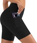 BLONGW Cycling Shorts Women High Waisted Gym Shorts with Sides Pockets Non See Through Yoga Sports Workout Shorts for Women Black