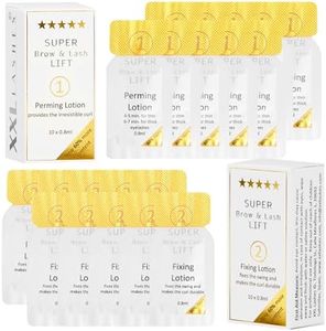 XXL Lashes lozioni per lifting ciglia permanente, laminazione ciglia e sopracciglia, 10 lozioni permanenti e 10 fissanti, in bustine sterili usa e getta, senza restringimento, senza perdita di durata