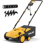 ZEGJAW Electric Dethatcher and Scarifier, 13” 12Amp Lawn Dethatcher with 4-Position Depth Adjustment, 30L Collection Bag, 2 in 1 Walk Behind Thatch Removing for Lawn