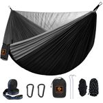 Camping Hammock, Portable Hammocks with Mosquito Net,Lightweight Nylon Parachute Hammock with 10ft Tree Straps,Camping Gear Must Haves for Travel,Hiking,Backpacking,Beach,Patio-Black&Grey