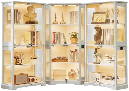 LELELINKY Farmhouse Corner Display Cabinet Set of 3 with Glass Doors, Corner Curio Cabinet with 3-Color LED Motion-Sensor Light, White