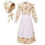 GRACEART Victorian Costume School Pioneer Colonial Outfit Prairie Dress 99.99% Cotton (US-12, Yellow)