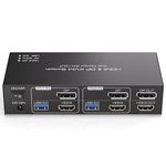 TJCXELE HDMI Displayport KVM Switch 2 Monitors 2 Computers 4K60Hz USB 3.0 KVM Switches for 2 Computers Share 2 Monitors & 4 USB Ports Support Copy & Extend Mode With DC 12V/1A Adapter&Wired Controller