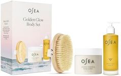 OSEA Golden Glow Full Size Body Set - Includes Full Size Undaria Algae Body Oil (5oz), Undaria Cleansing Body Polish (10oz), & Plant-Based Body Dry Brush - Clean & Vegan Bodycare Spa Set for Women