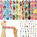 Princess Birthday Party Favors, 48 PCS Princess Theme Slap Bracelets with 50 PCS Princess Stickers for Girls Birthday Party Supplies