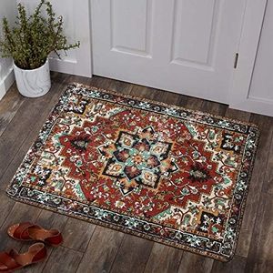 Lahome Collection Traditional Oriental Area Rug - 2’x3’ Washable Small Rug Non-Slip Distressed Vintage Area Rug Accent Throw Rugs Floor Carpet for Door Mat Entryway Bedroom Kitchen Rug (2’ X 3’, Red)