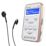 AZATOM A2 DAB/DAB+ Portable Digital Radio, Sports model, Pocket size, Rechargeable battery with 24hr playtime, Earphone, 40 Station Presets, Clock (White)