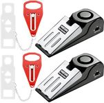 Portable Door Lock + Door Stop Alarm Set – Travel Safety Kit for Hotel Rooms, Home, Dorms & Apartments – PocketLock (Red, 2-Pack - 2 Locks + 2 Alarms)