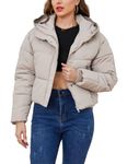 Gihuo Women's Cropped Puffer Jacket Zip Up Hooded Quilted Jackets Winter Short Padded Coat Outerwear, Beige, S