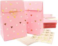 Paper Goodie Bags Pack of 24 - Party Favor Bags, Pink Treat Bags with Gold Foil for Parties, Baby Shower, Wedding and Bridal Showers, Stickers and Sealer Included