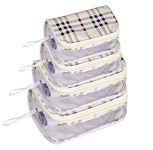 STACKRAID Polyester Set Of 4 Multipurpose Transparent Travel Pouch Makeup Toiletry Kit Bag Pouch For Women Makeup Organizer Bag Vanity, Shaving Kit For Men -(White Checks -2) (Off White Checks)