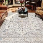 Area Rug for Living Room 5x7 Large Carpet-Machine Washable Vintage Traditional Rugs for Bedroom Dining Room Office Rug Non Slip Retro Grey & Blue