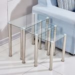 Ansley&HosHo Nesting Small Coffee Tables Glossy Transparent Nest of 3 Tables for Sofa Side Glass End Table Side Table Stackable Space-Saving Nested Tables with Chrome Legs