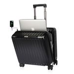 3G VACANZA Business Luggage Polycarbonate Suitcase with Eight Spinner Wheel 16 inch Laptop Trolley Bag with TSA Lock & USB Charging Port- Dark Grey (43 cm)