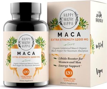 Happy Healthy Hippie Organic Maca Root Powder Capsules 1200mg Max Potency Natural Energy Booster from Peru Improve Focus, Passion and Performance for Men and Women 120 Vegan Pills