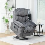 Merax Electric Recliner Armchair for the Elderly, Adjustable Massage Chair with 2 Cup Holders, Side Pockets and Remote Control, Relaxing Reclining Chairs for Living Room, Fabric, Grey